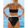 CUPSHE Women’s Bikini Sets Scoop Neck Adjustable Straps Sporty Bathing Suit High Rise Colorblock(Black/White)