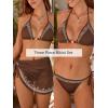 CUPSHE Women’s Bikini Sets Three Piece Swimsuit V Neck Halter Self Tie Sarong Low Rise Bathing Suit(Chocolate Brown)