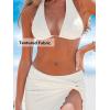 CUPSHE Women’s Bikini Sets Three Piece Swimsuit V Neck Textured Halter Back Self Tie Twist Sarong Low Rise(Beige)