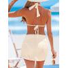 CUPSHE Women’s Bikini Sets Three Piece Swimsuit V Neck Textured Halter Back Self Tie Twist Sarong Low Rise(Beige)
