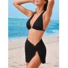 CUPSHE Women’s Bikini Sets Three Piece Swimsuit V Neck Textured Halter Back Self Tie Twist Sarong Low Rise(Black)