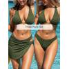 CUPSHE Women’s Bikini Sets Three Piece Swimsuit V Neck Textured Halter Back Self Tie Twist Sarong Low Rise(Deep Green)