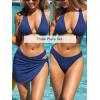 CUPSHE Women’s Bikini Sets Three Piece Swimsuit V Neck Textured Halter Back Self Tie Twist Sarong Low Rise(Navy Blue)