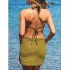 CUPSHE Women’s Bikini Sets Three Piece Swimsuit V Neck Textured Halter Back Self Tie Twist Sarong Low Rise(Olive Green)
