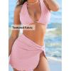 CUPSHE Women’s Bikini Sets Three Piece Swimsuit V Neck Textured Halter Back Self Tie Twist Sarong Low Rise(Pink)