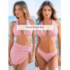 CUPSHE Women’s Bikini Sets Three Piece Swimsuit V Neck Textured Halter Back Self Tie Twist Sarong Low Rise(Pink)
