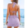 CUPSHE Women’s Bikini Sets Three Piece Swimsuit V Neck Textured Halter Back Self Tie Twist Sarong Low Rise(Violet)