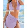 CUPSHE Women’s Bikini Sets Three Piece Swimsuit V Neck Textured Halter Back Self Tie Twist Sarong Low Rise(Violet)