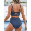 CUPSHE Women’s Bikini Sets Two Piece Bathing Suit High Waisted Square Neck Adjustable Straps Ruched(Blue/Stripes)
