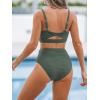 CUPSHE Women’s Bikini Sets Two Piece Bathing Suit High Waisted Square Neck Adjustable Straps Ruched(Gray Green)