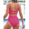 CUPSHE Women’s Bikini Sets Two Piece Bathing Suit High Waisted Square Neck Adjustable Straps Ruched(Hot Pink)