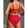CUPSHE Women’s Bikini Sets Two Piece Bathing Suit High Waisted Square Neck Adjustable Straps Ruched(Red)