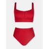 CUPSHE Women’s Bikini Sets Two Piece Bathing Suit High Waisted Square Neck Adjustable Straps Ruched(Red)