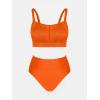 CUPSHE Women’s Bikini Sets Two Piece Bathing Suit High Waisted Square Neck Adjustable Straps Ruched(Solid Orange)