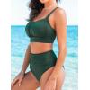 CUPSHE Women’s Bikini Sets Two Piece Bathing Suit High Waisted Square Neck Adjustable Straps Ruched(Teal Green)
