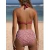 CUPSHE Women’s Bikini Sets Two Piece Bathing Suit High Waisted V Neck Halter Front Twist Back Hook Textured(Brick Red/Floral)