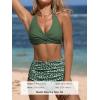CUPSHE Women’s Bikini Sets Two Piece Bathing Suit High Waisted V Neck Halter Front Twist Back Hook Textured(Dark Green/Ditsy)