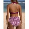 CUPSHE Women’s Bikini Sets Two Piece Bathing Suit High Waisted V Neck Halter Front Twist Back Hook Textured(Deep Plum Purple/Ditsy)