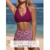 CUPSHE Women’s Bikini Sets Two Piece Bathing Suit High Waisted V Neck Halter Front Twist Back Hook Textured(Deep Plum Purple/Ditsy)