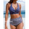 CUPSHE Women’s Bikini Sets Two Piece Bathing Suit High Waisted V Neck Halter Front Twist Back Hook Textured(Lavender Purple/Ditsy)
