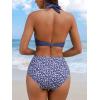 CUPSHE Women’s Bikini Sets Two Piece Bathing Suit High Waisted V Neck Halter Front Twist Back Hook Textured(Lavender Purple/Ditsy)