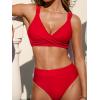 CUPSHE Women’s Bikini Sets Two Piece Swimsuit High Waisted Bathing Suit V Neck Twist Front Adjustable Wide Straps(True Red)