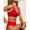 CUPSHE Women’s Bikini Sets Two Piece Swimsuit High Waisted Bathing Suit V Neck Twist Front Adjustable Wide Straps(True Red)