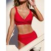 CUPSHE Women’s Bikini Sets Two Piece Swimsuit High Waisted Bathing Suit V Neck Twist Front Adjustable Wide Straps(True Red)