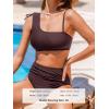 CUPSHE Women’s Bikini Sets Two Piece Swimsuit High Waisted Drawstring Asymmetrical Neck Shirred Bathing Suits(Brick Brown)