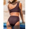 CUPSHE Women’s Bikini Sets Two Piece Swimsuit High Waisted Drawstring Asymmetrical Neck Shirred Bathing Suits(Brick Brown)