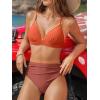 CUPSHE Women’s Bikini Sets Two Piece Swimsuit High Waisted Molded Cups Ruching V Neck Crossback Tie Stitching(Burnt Orange)