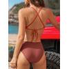 CUPSHE Women’s Bikini Sets Two Piece Swimsuit High Waisted Molded Cups Ruching V Neck Crossback Tie Stitching(Burnt Orange)