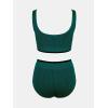 CUPSHE Women’s Bikini Sets Two Piece Swimsuit High Waisted Scoop Neck Wide Straps Bathing Suit(Dark Green)