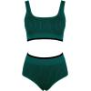 CUPSHE Women’s Bikini Sets Two Piece Swimsuit High Waisted Scoop Neck Wide Straps Bathing Suit(Dark Green)