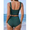 CUPSHE Women’s Bikini Sets Two Piece Swimsuit High Waisted Scoop Neck Wide Straps Bathing Suit(Dark Green)