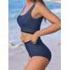 CUPSHE Women’s Bikini Sets Two Piece Swimsuit High Waisted Scoop Neck Wide Straps Bathing Suit(Navy Blue)