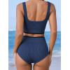 CUPSHE Women’s Bikini Sets Two Piece Swimsuit High Waisted Scoop Neck Wide Straps Bathing Suit(Navy Blue)