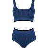 CUPSHE Women’s Bikini Sets Two Piece Swimsuit High Waisted Scoop Neck Wide Straps Bathing Suit(Navy Blue)