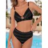 CUPSHE Women’s Bikini Sets Two Piece Swimsuit V Neck Cut Out Bathing Suit Mid Rise Back Hook Beading Textured(Black)