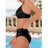 CUPSHE Women’s Bikini Sets Two Piece Swimsuit V Neck Cut Out Bathing Suit Mid Rise Back Hook Beading Textured(Black)