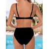 CUPSHE Women’s Bikini Sets Two Piece Swimsuit V Neck Cut Out Bathing Suit Mid Rise Back Hook Beading Textured(Black)