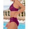 CUPSHE Women’s Bikini Sets Two Piece Swimsuit V Neck Cut Out Bathing Suit Mid Rise Back Hook Beading Textured(Purple Red)