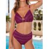 CUPSHE Women’s Bikini Sets Two Piece Swimsuit V Neck Cut Out Bathing Suit Mid Rise Back Hook Beading Textured(Purple Red)