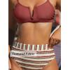 CUPSHE Women’s Bikini Sets Two Piece Swimsuit V Wire Bathing Suits Scoop Neck Back Tie Adjustable Straps Textured(Rust Brown/Striped)