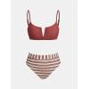 CUPSHE Women’s Bikini Sets Two Piece Swimsuit V Wire Bathing Suits Scoop Neck Back Tie Adjustable Straps Textured(Rust Brown/Striped)