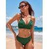 CUPSHE Women’s Bikini Sets V Neck Two Piece Crisscross Shiny Spaghetti Straps Mid Rise Bathing Suit(Dark Green)