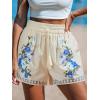 CUPSHE Women’s Casual Beach Shorts Elastic Drawstring Waist Swimsuit Cover Ups Shorts with Side Pockets(Floral White)