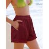 CUPSHE Women’s Casual Shorts High Waisted Beach Cover Up Drawstring Lace Summer Shorts with Pockets(Red)