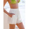 CUPSHE Women’s Casual Shorts High Waisted Beach Cover Up Drawstring Lace Summer Shorts with Pockets(White)
