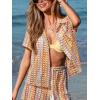 CUPSHE Women’s Cover Up Shirt Summer Casual Beach Tops Short Sleeve Kimono Swimsuit Cover Up for Swimwear(Colorful Striped)